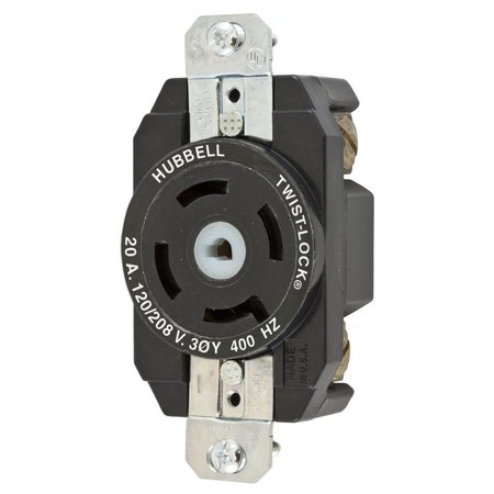 Hubbell Wiring Device-Kellems Locking Devices, Twist-Lock®, VariLoad, Flush Receptacle, 20A 3-Phase Wye 120/208V AC- 400Hz, Non-NEMA, Screw Terminal, Unique Center Pin HBL45905